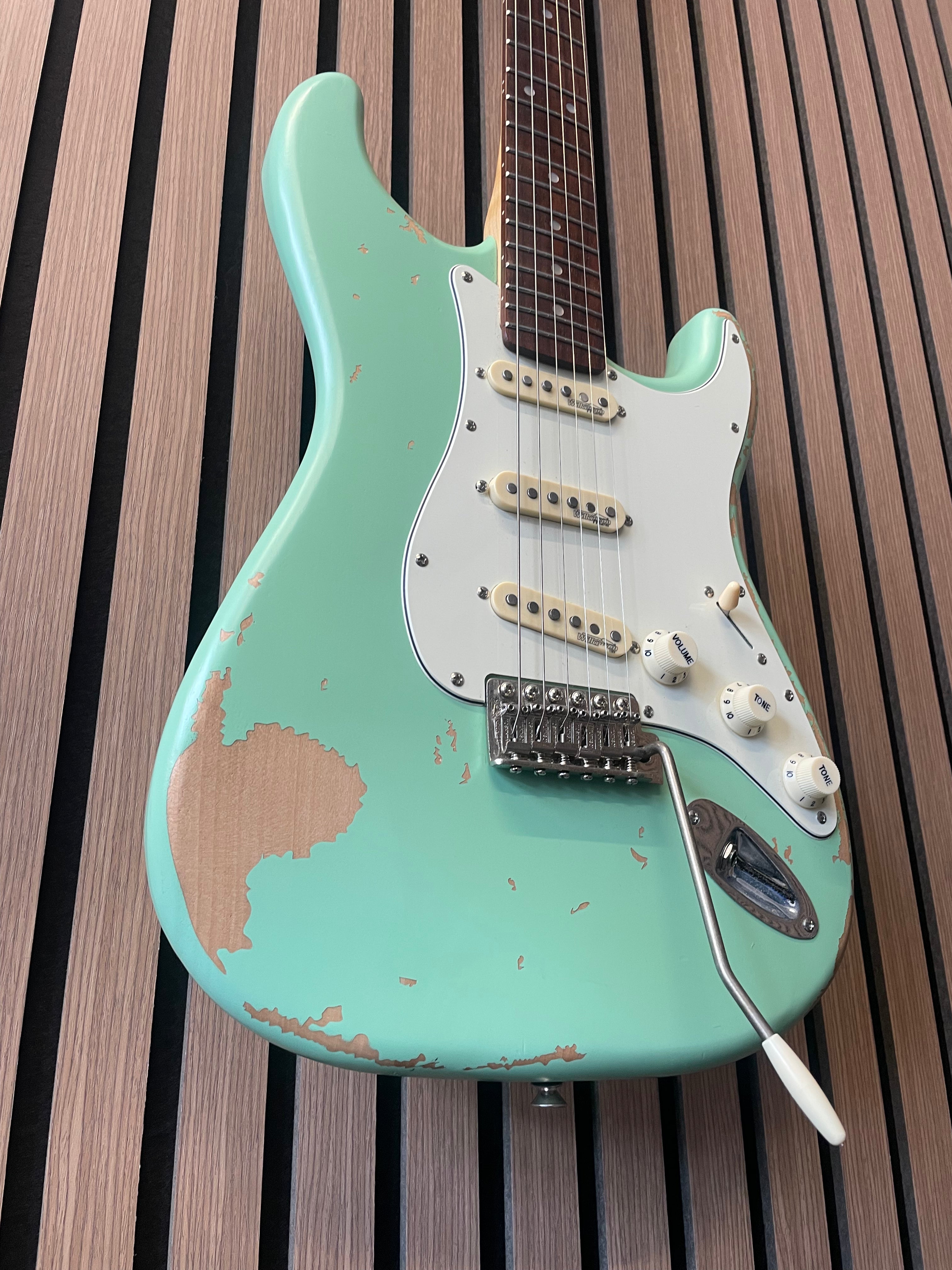 Vintage Icon V6 S-Style Electric Guitar in Distressed Ventura Green Pre-Owned