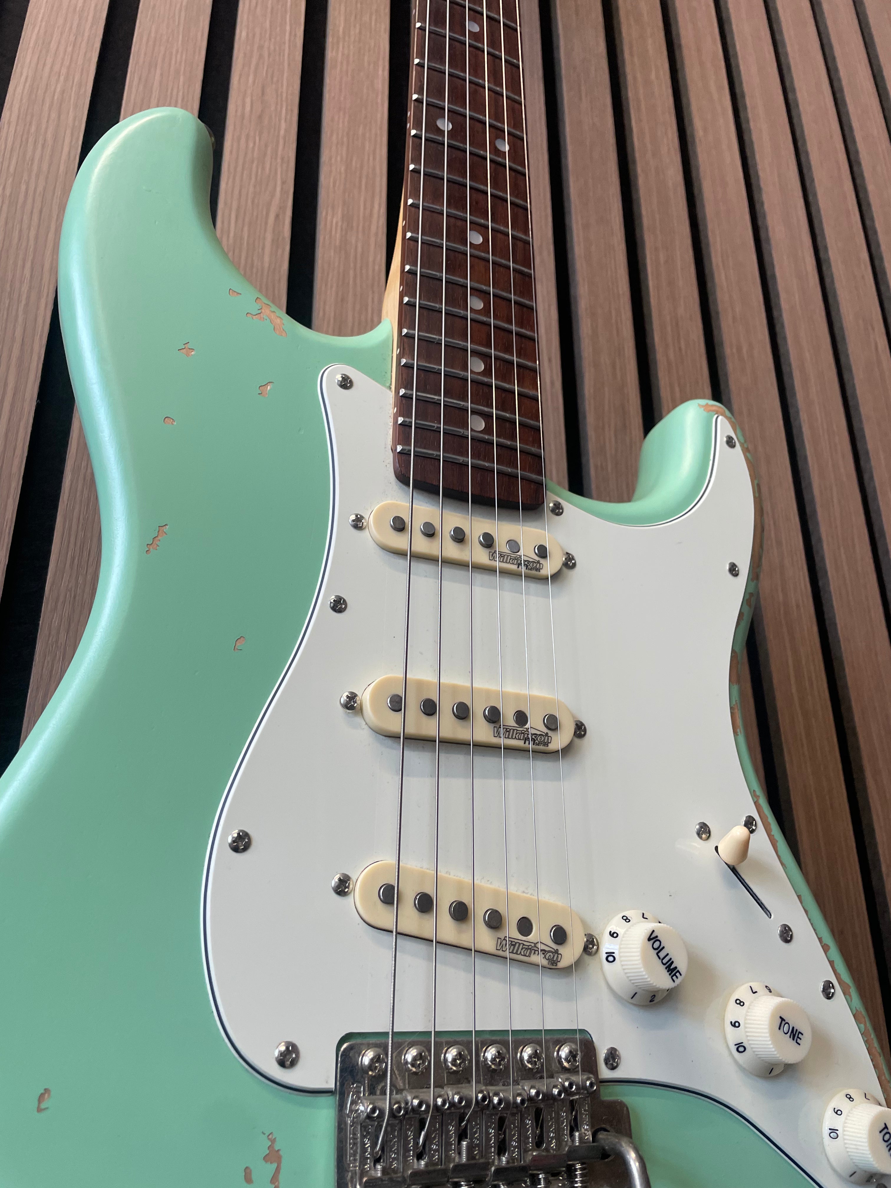 Vintage Icon V6 S-Style Electric Guitar in Distressed Ventura Green Pre-Owned