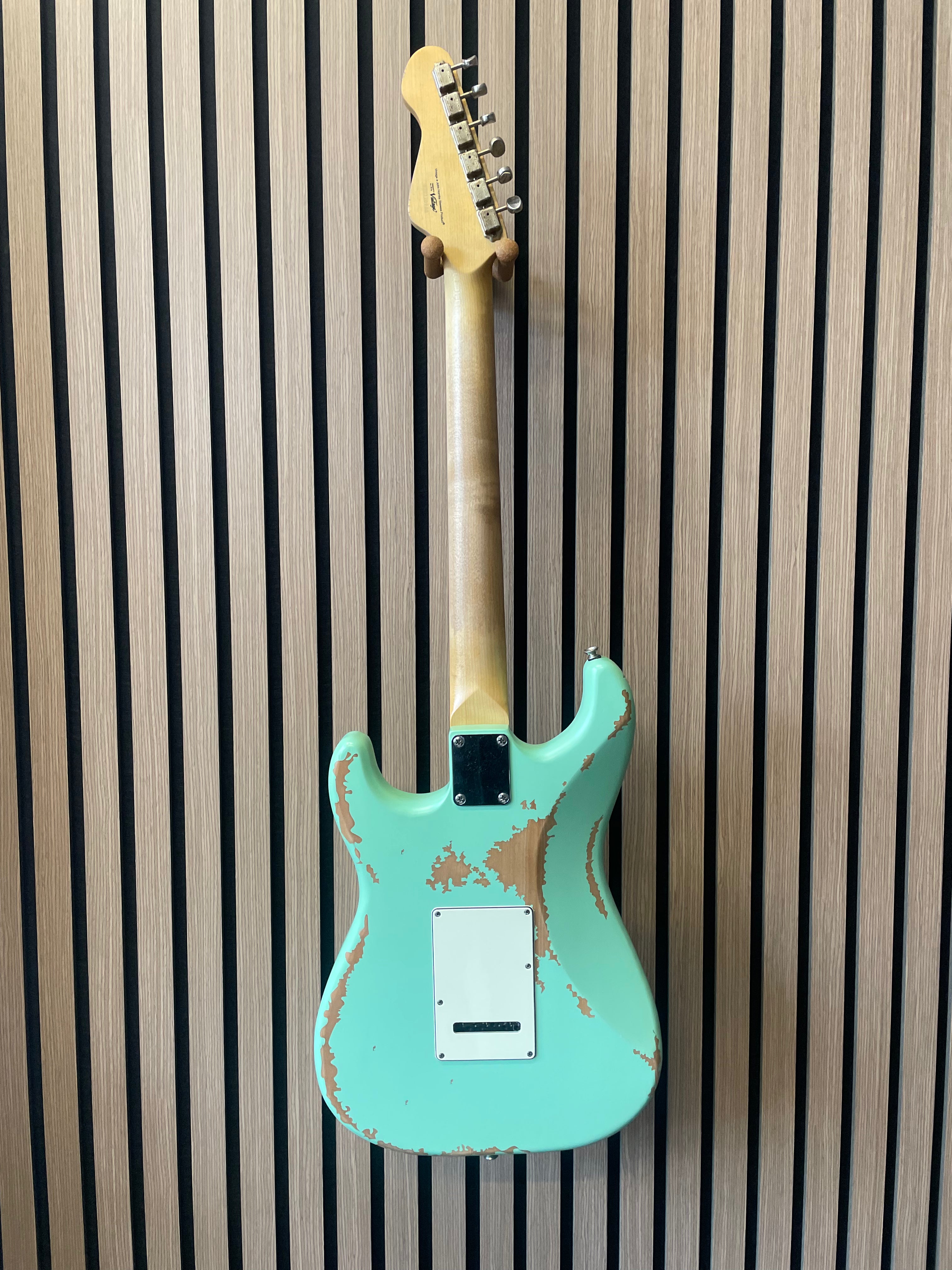 Vintage Icon V6 S-Style Electric Guitar in Distressed Ventura Green Pre-Owned