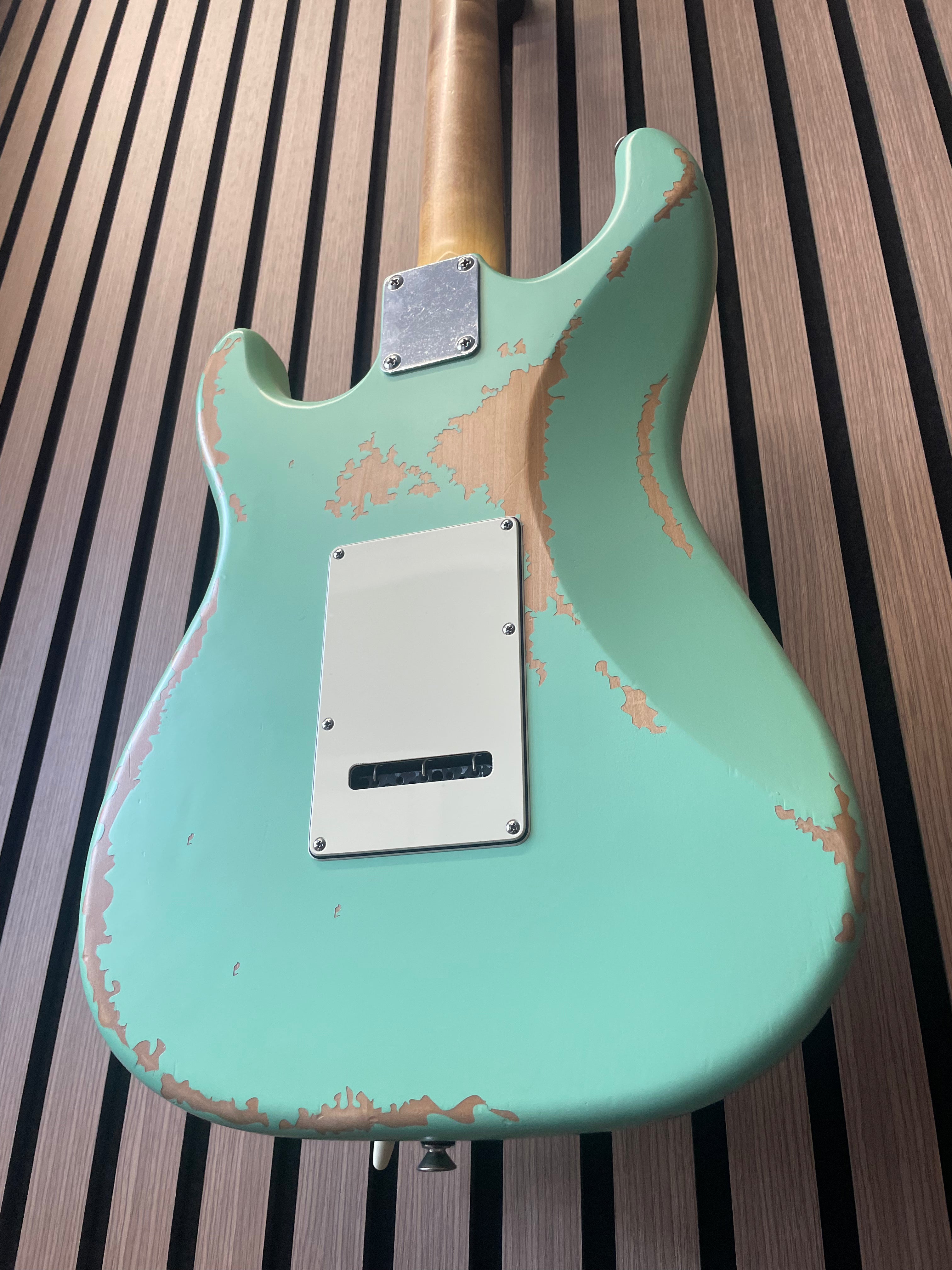 Vintage Icon V6 S-Style Electric Guitar in Distressed Ventura Green Pre-Owned