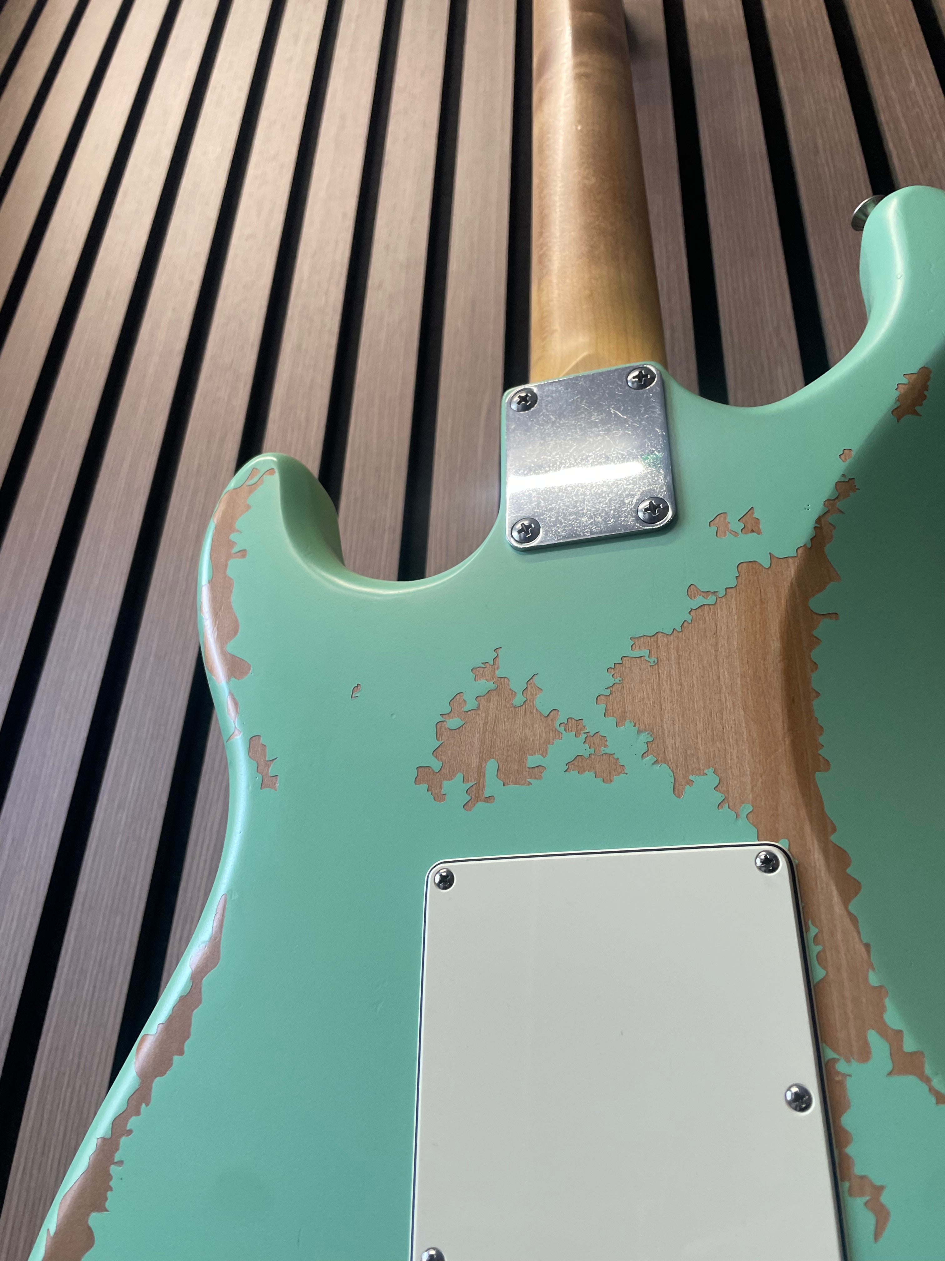 Vintage Icon V6 S-Style Electric Guitar in Distressed Ventura Green Pre-Owned