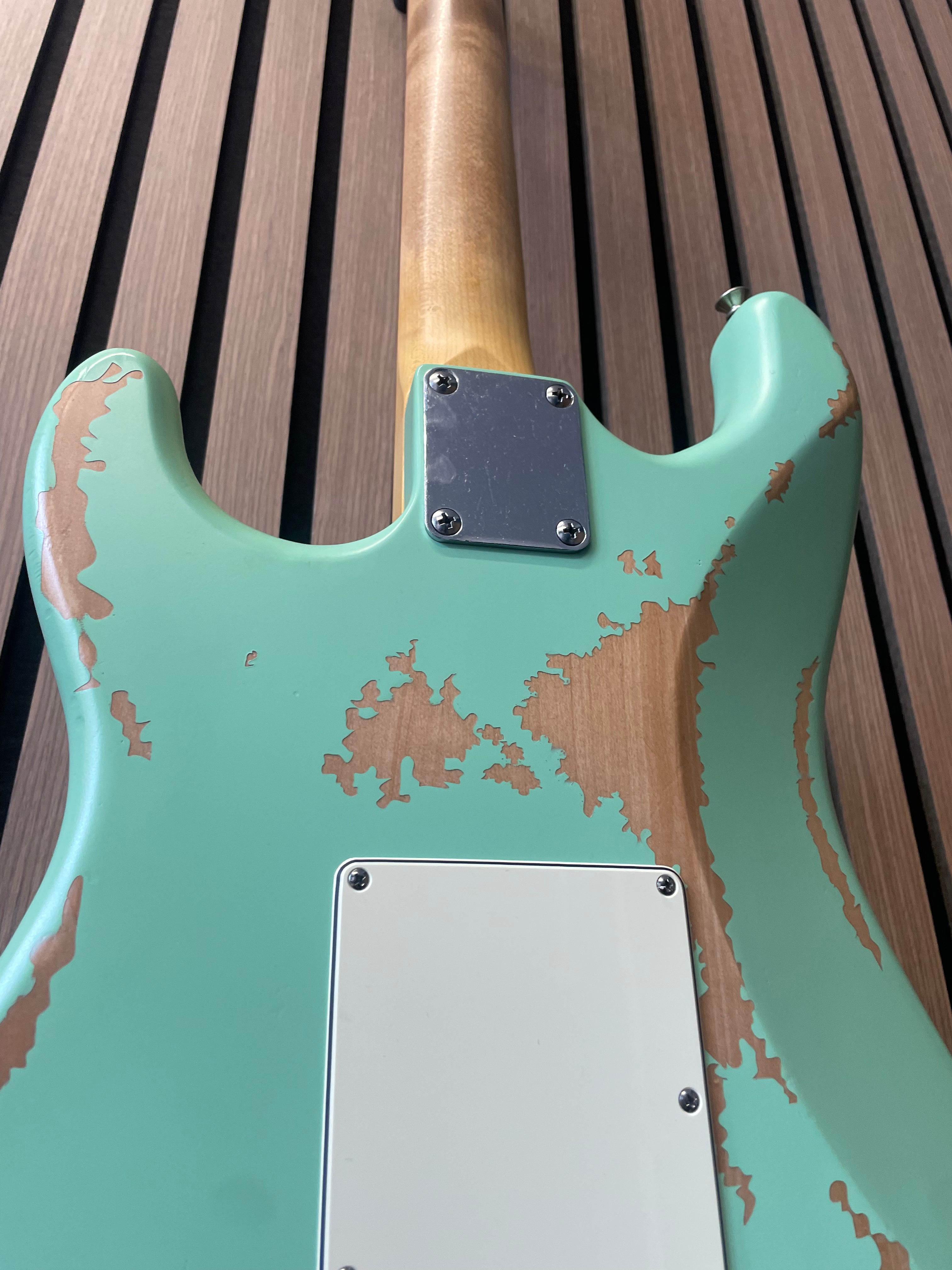 Vintage Icon V6 S-Style Electric Guitar in Distressed Ventura Green Pre-Owned
