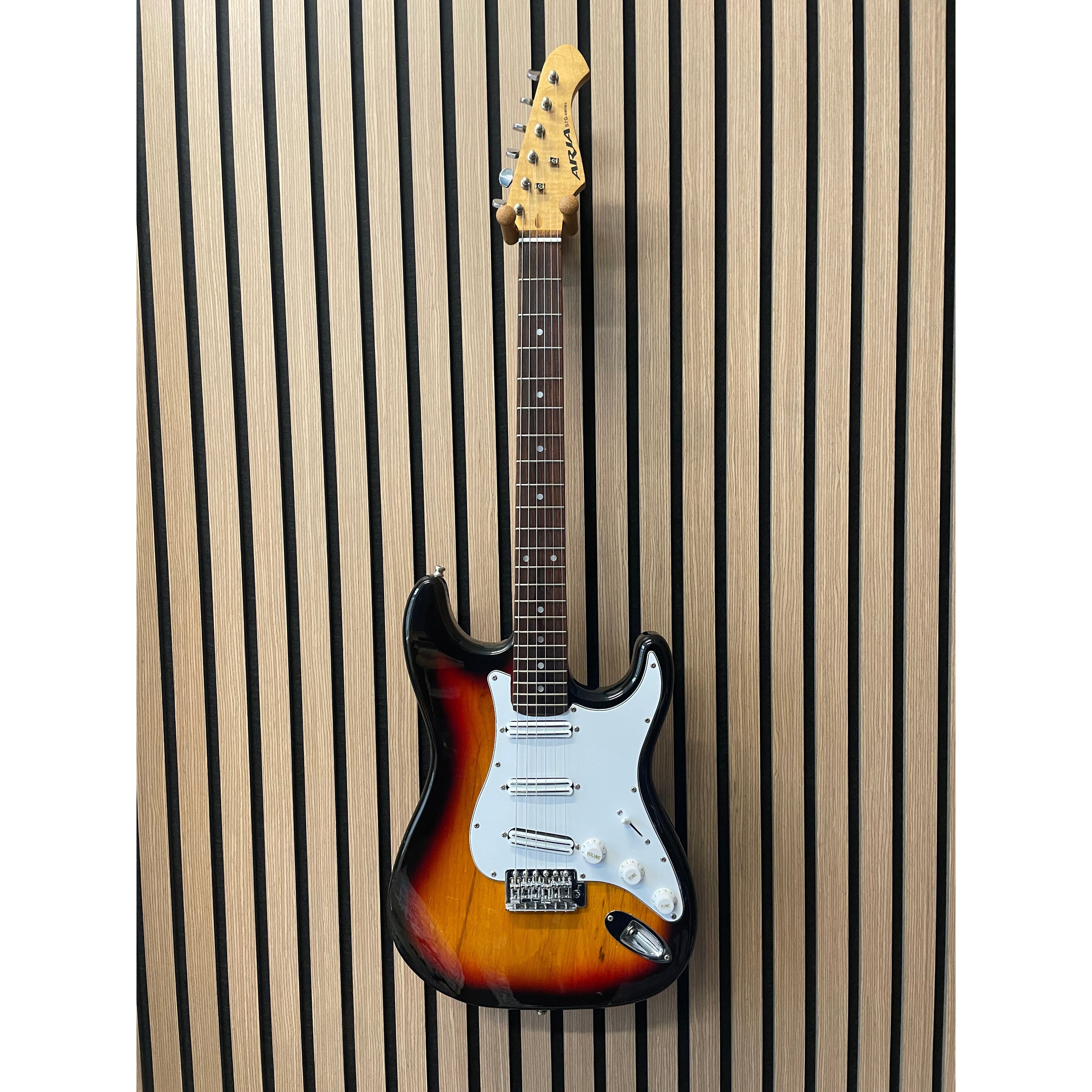 Aria STG Series Strat-Style Electric Guitar Modified with SSS Out-Of-Phase Pickups in Sunburst with Gigbag Pre-Owned