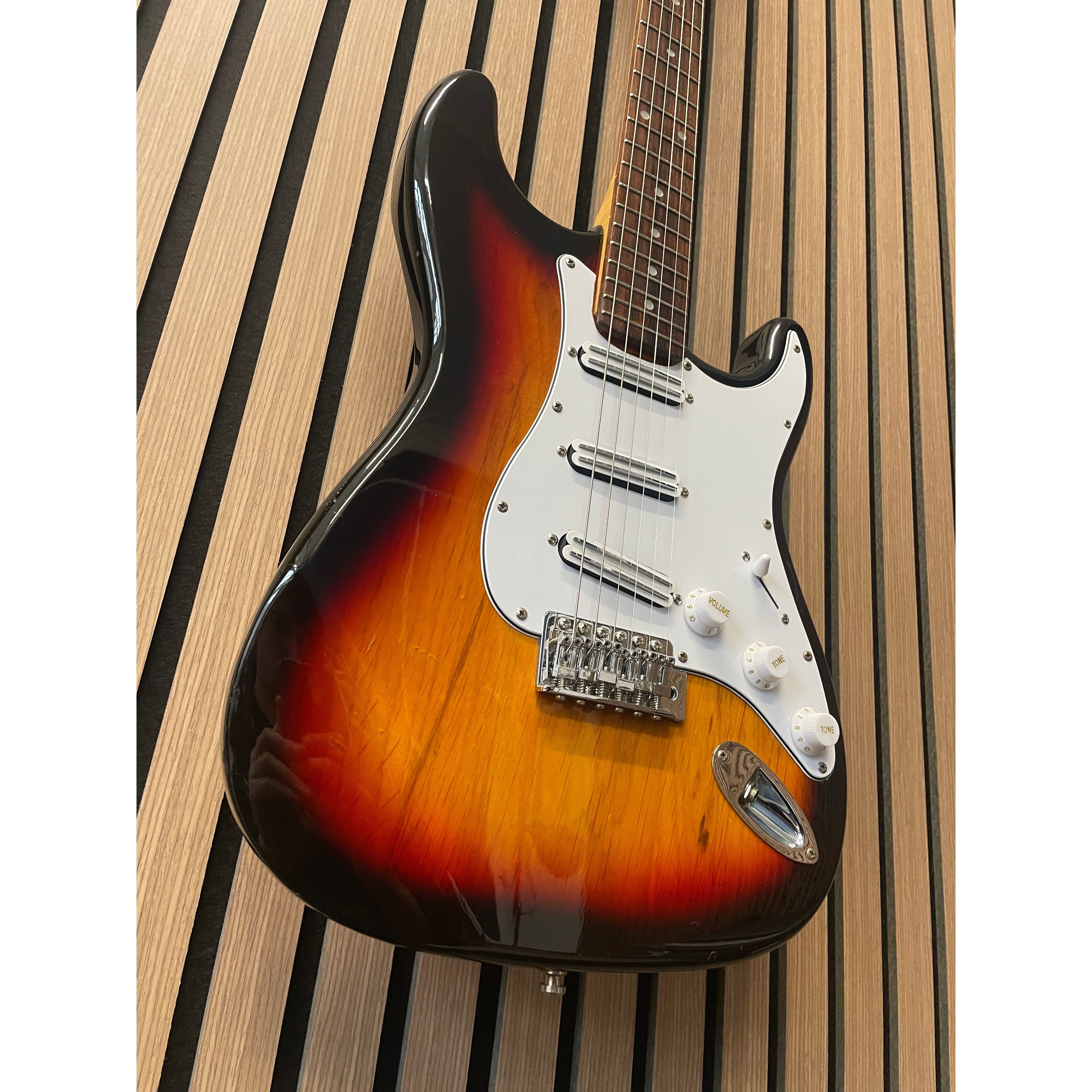 Aria STG Series Strat-Style Electric Guitar Modified with SSS Out-Of-Phase Pickups in Sunburst with Gigbag Pre-Owned