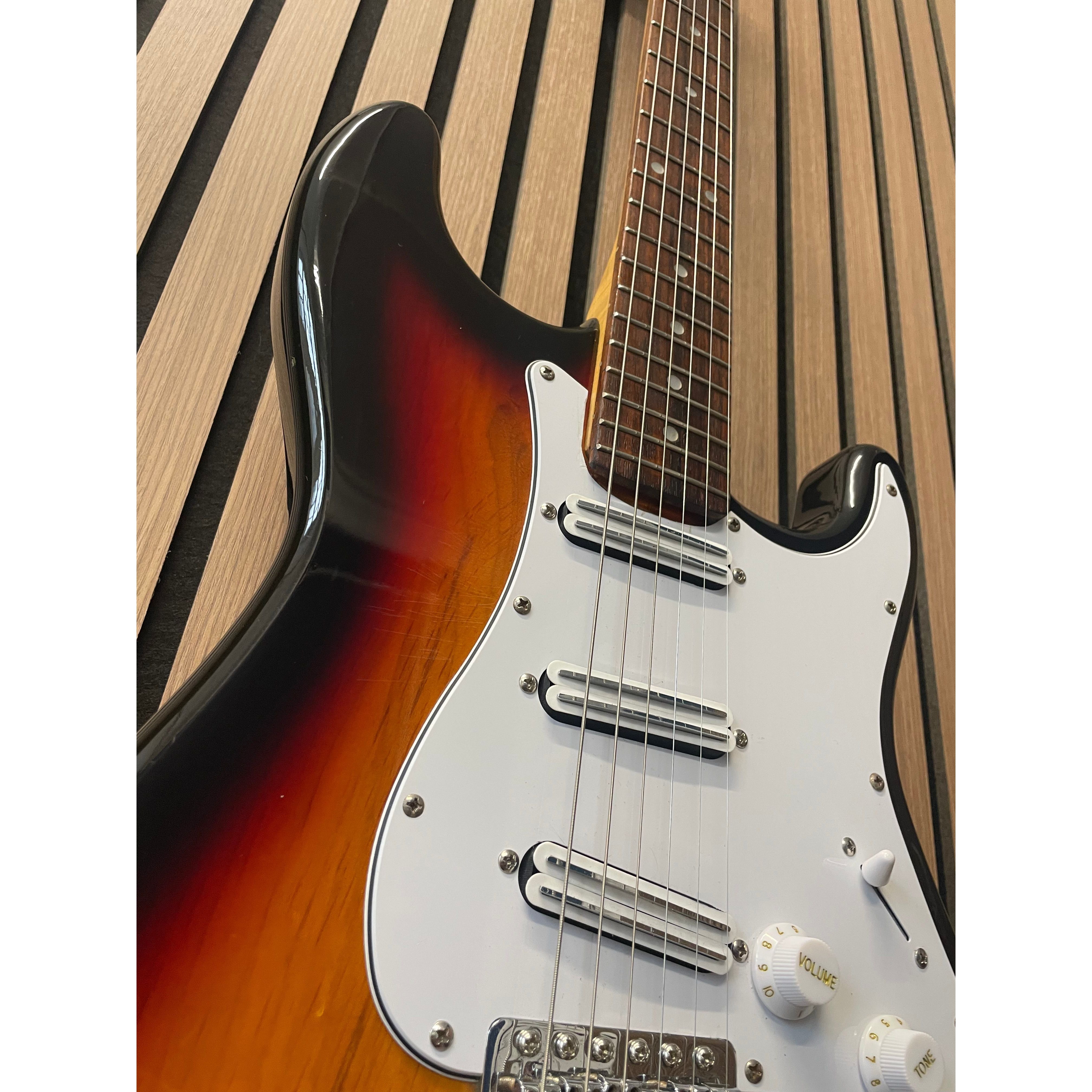 Aria STG Series Strat-Style Electric Guitar Modified with SSS Out-Of-Phase Pickups in Sunburst with Gigbag Pre-Owned