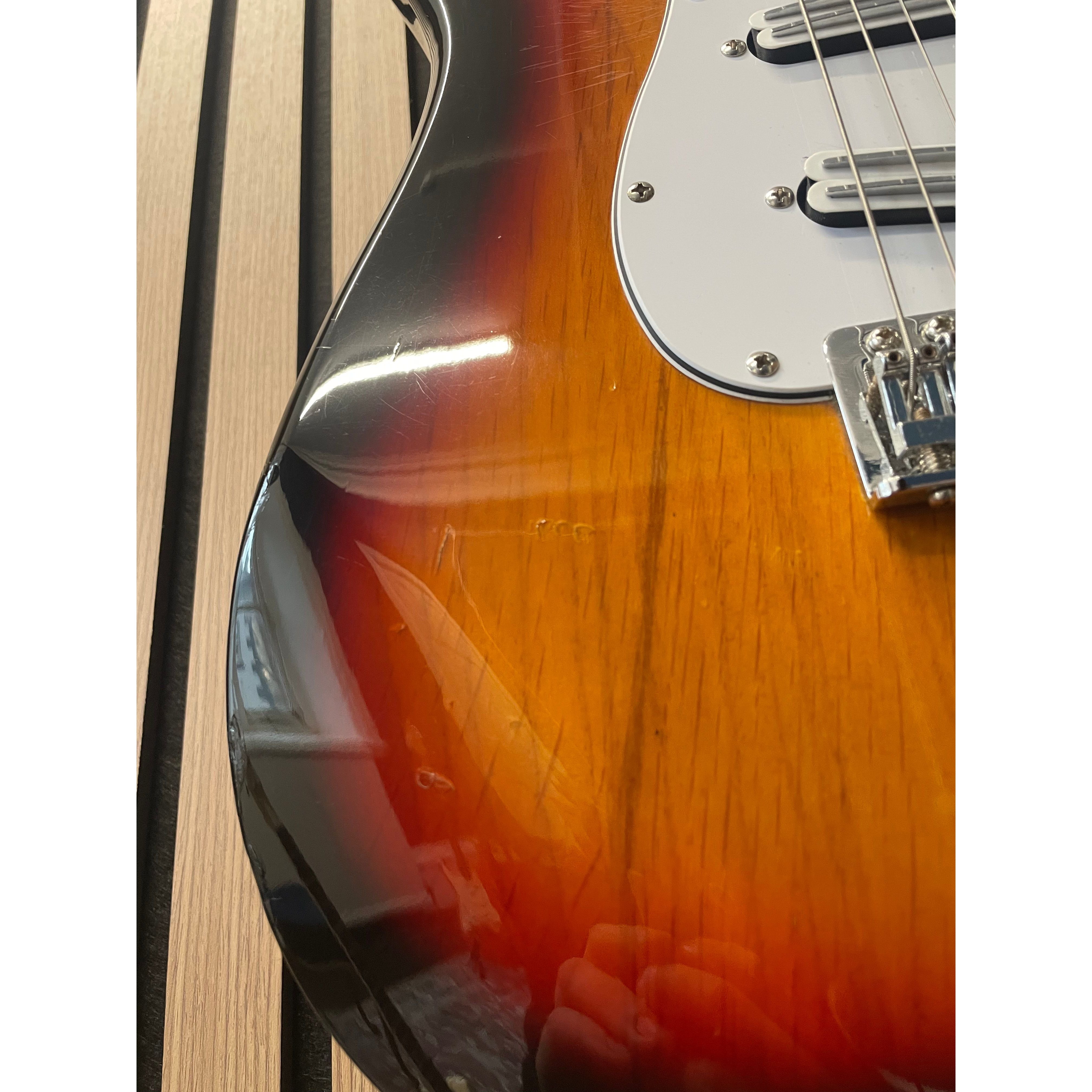 Aria STG Series Strat-Style Electric Guitar Modified with SSS Out-Of-Phase Pickups in Sunburst with Gigbag Pre-Owned