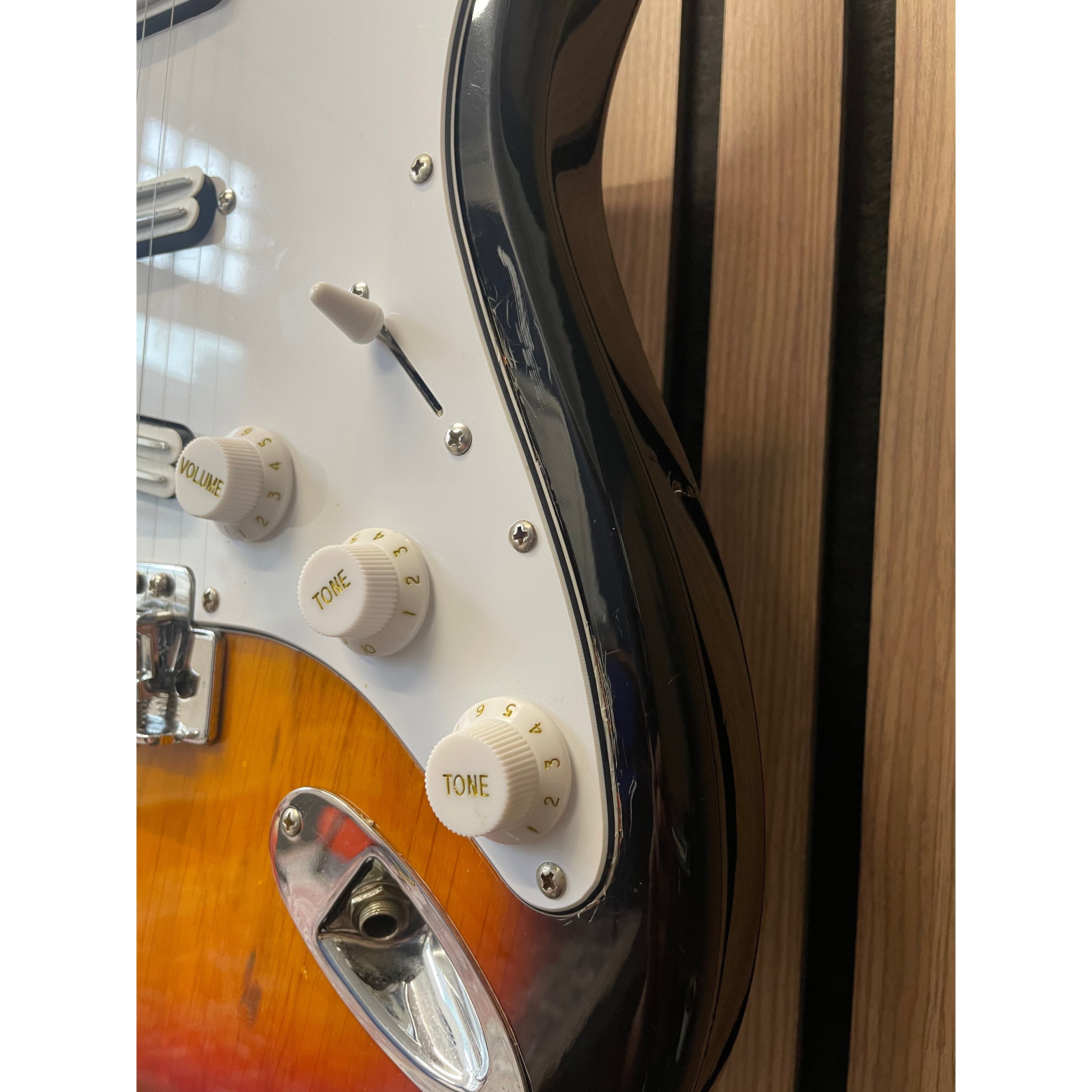 Aria STG Series Strat-Style Electric Guitar Modified with SSS Out-Of-Phase Pickups in Sunburst with Gigbag Pre-Owned