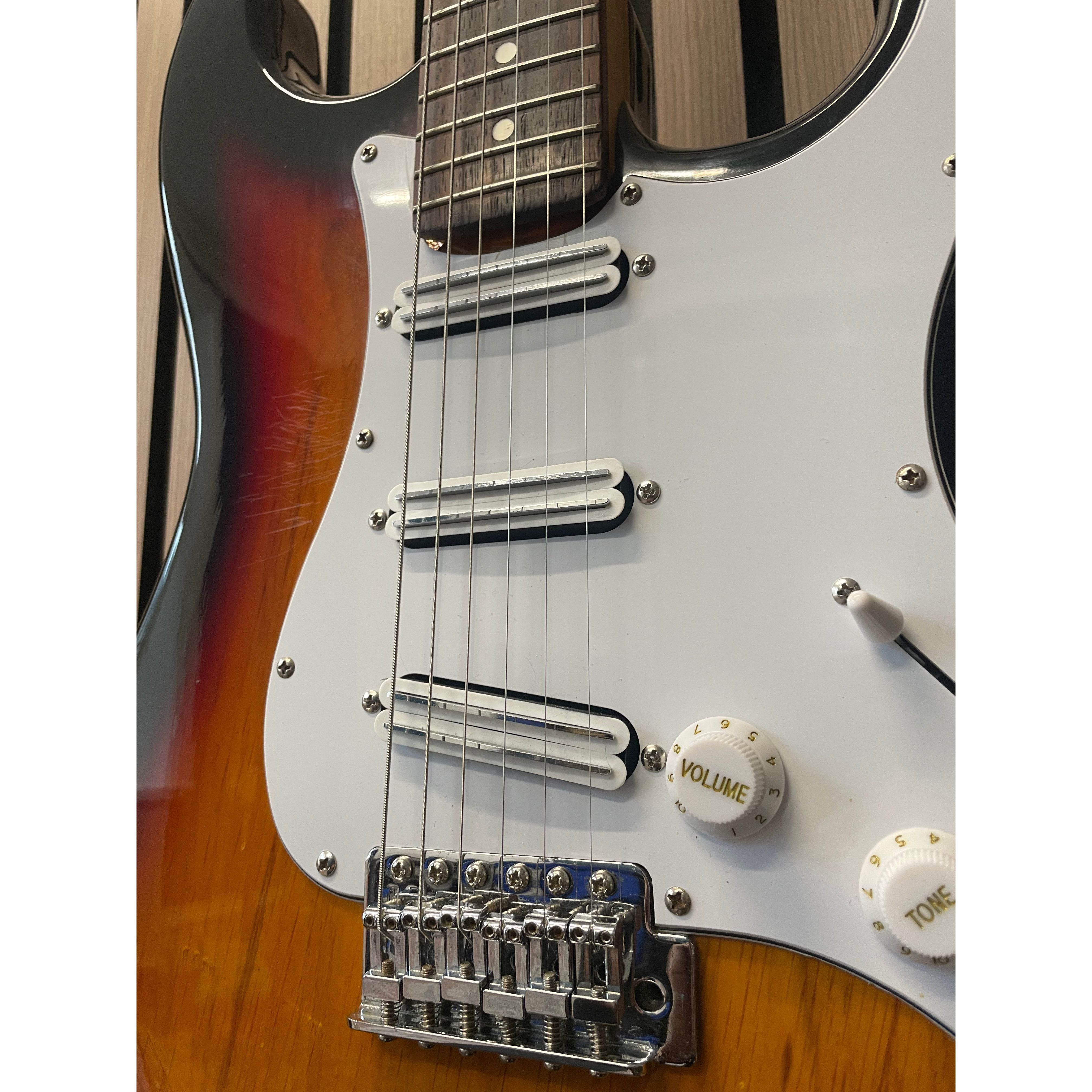 Aria STG Series Strat-Style Electric Guitar Modified with SSS Out-Of-Phase Pickups in Sunburst with Gigbag Pre-Owned