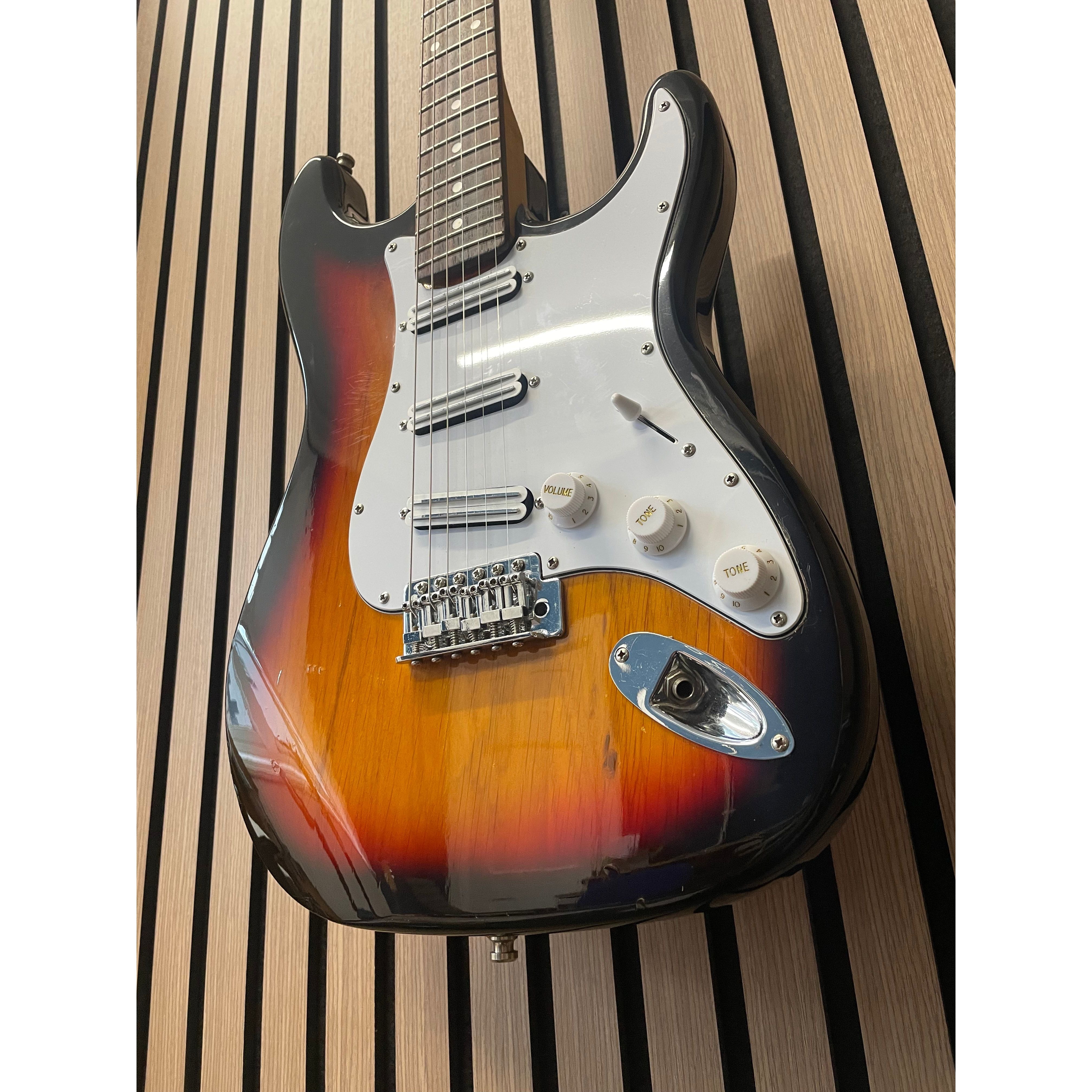 Aria STG Series Strat-Style Electric Guitar Modified with SSS Out-Of-Phase Pickups in Sunburst with Gigbag Pre-Owned