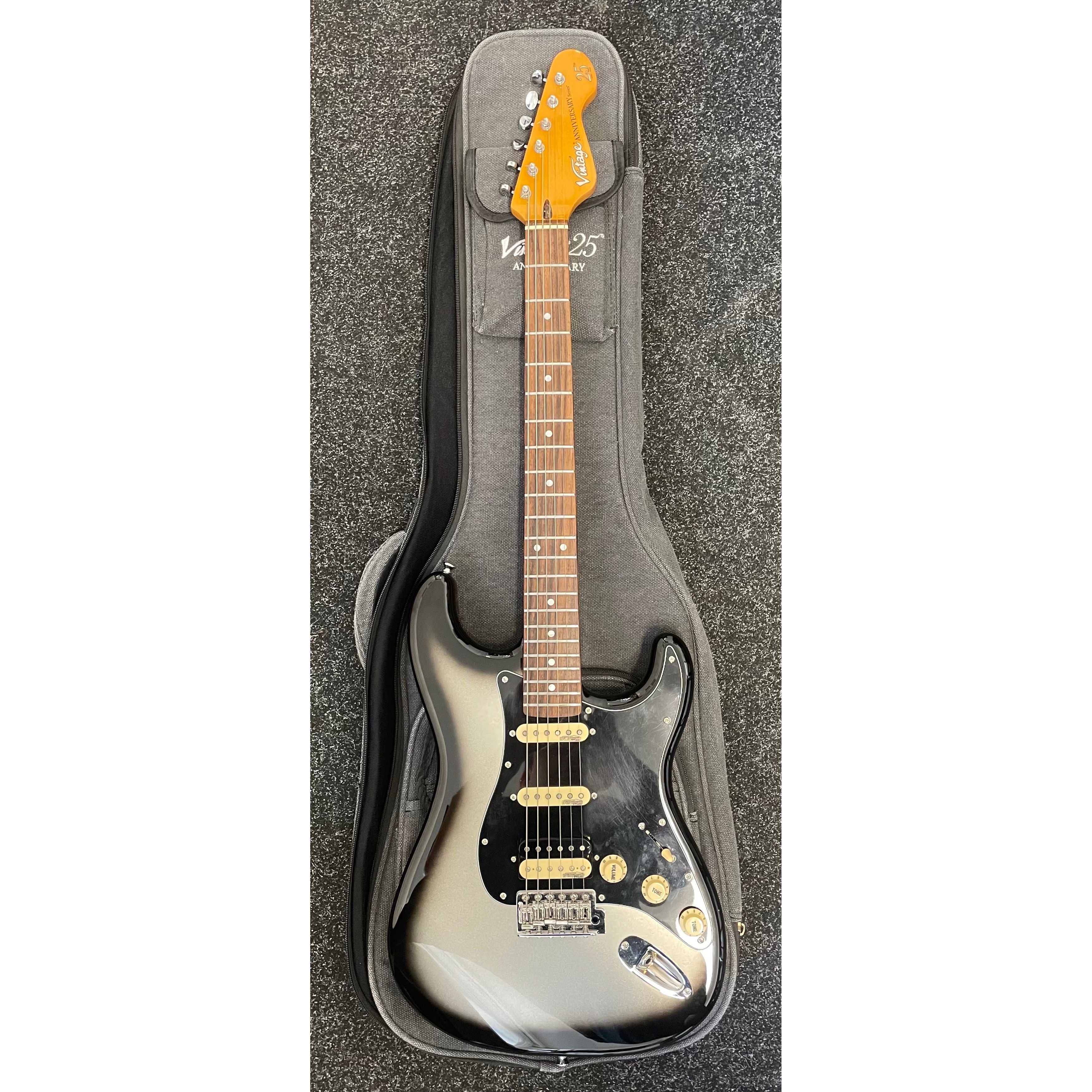Vintage 25th Anniversary VS6 Stratocaster Style Electric Guitar in Limited Edition Silverburst with Gigbag Pre-Owned