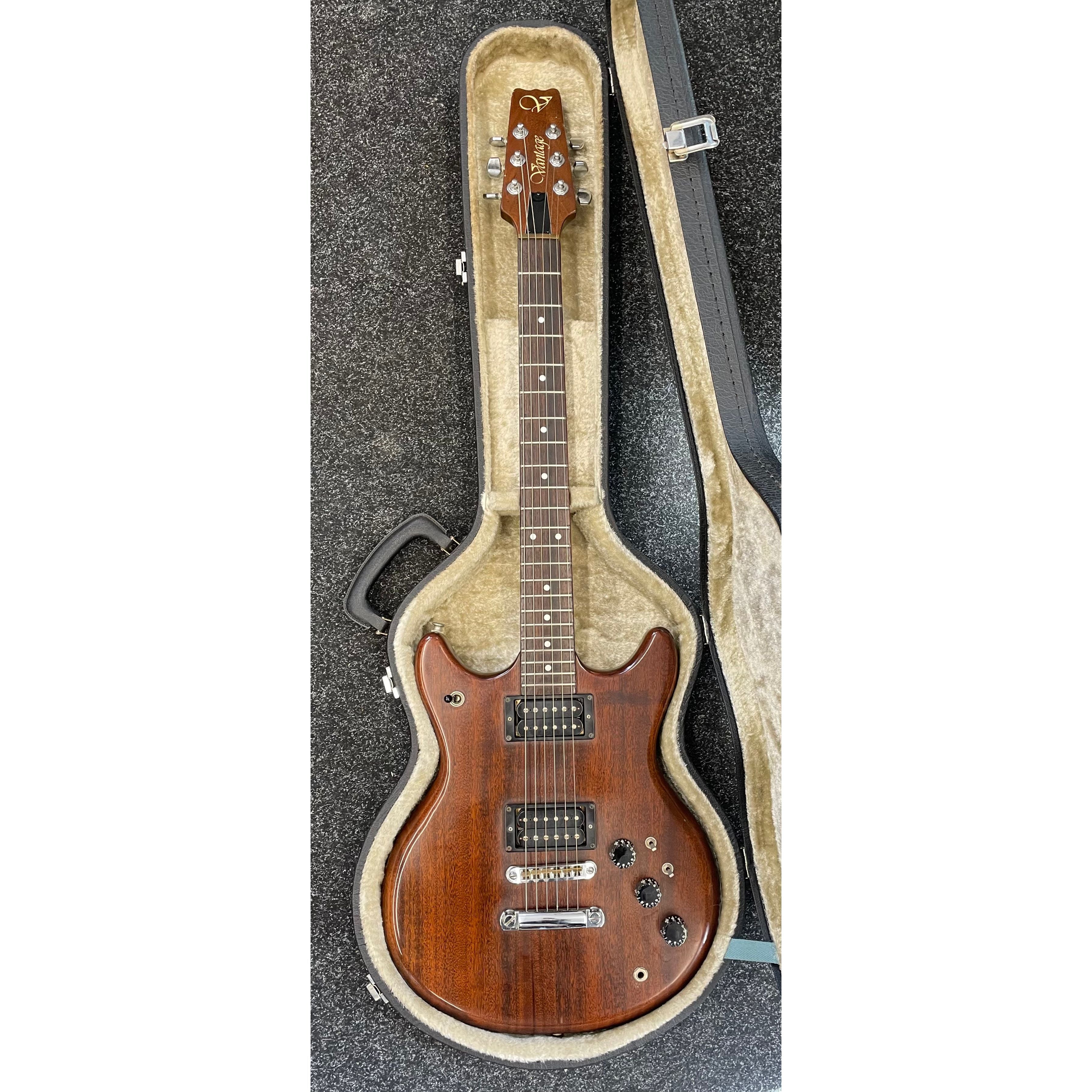 Vantage VS600 Vintage Electric Guitar in Natural Brown Finish with Original Hardcase Pre-Owned