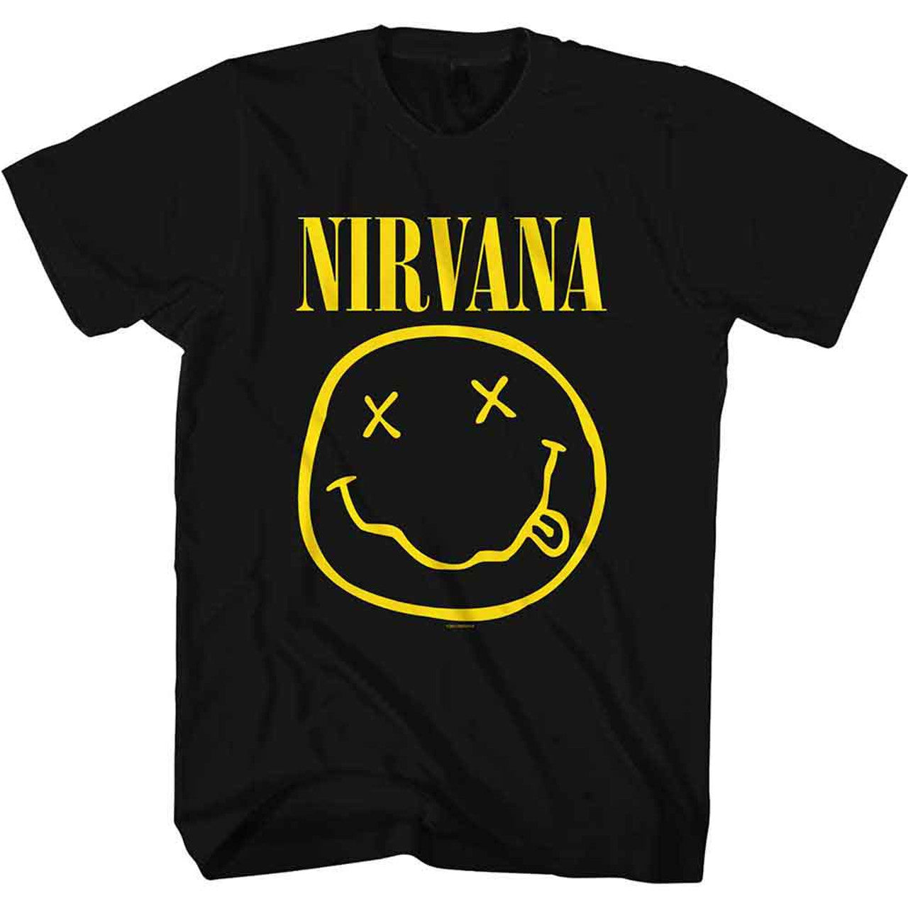 Nirvana Unisex T-Shirt: Yellow Happy Face in Black