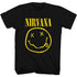 Nirvana Unisex T-Shirt: Yellow Happy Face in Black