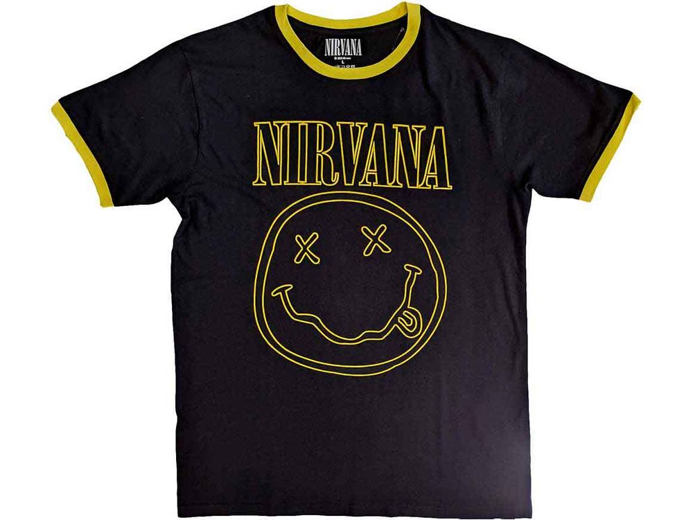 Nirvana Unisex Ringer T-Shirt: Outline Happy Face