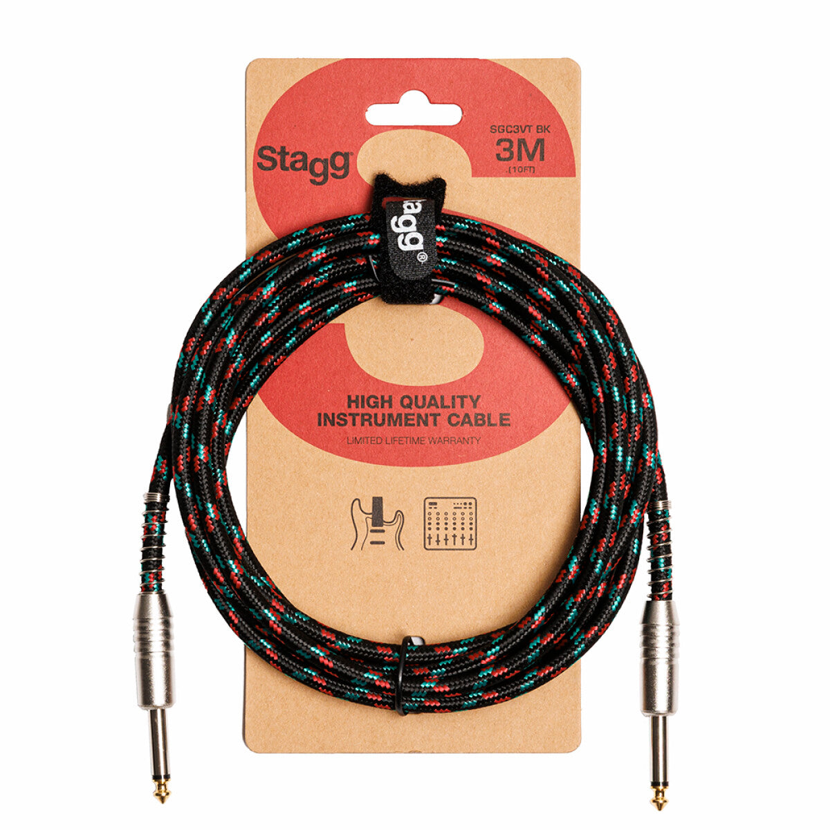 Stagg Instrument Cable Vintweed 3m/10ft in Black