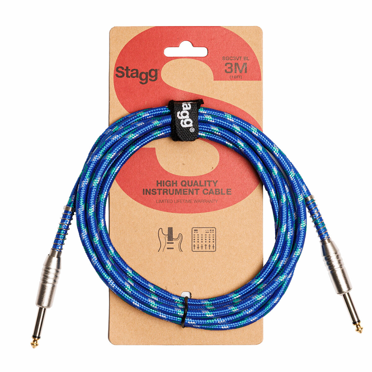Stagg Instrument Cable Vintweed 3m/10ft in Blue