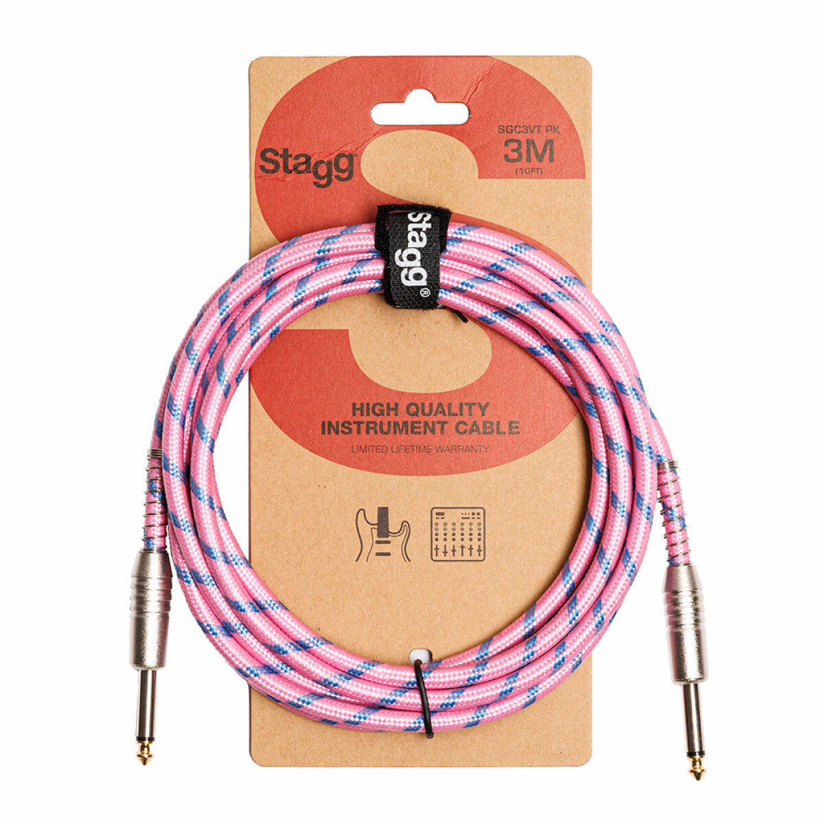 Stagg Instrument Cable Vintweed 3m/10ft in Pink