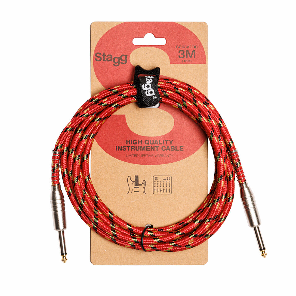 Stagg Instrument Cable Vintweed 3m/10ft in Red