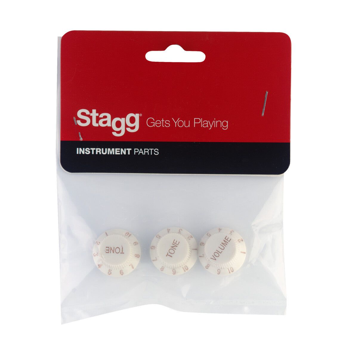 Stagg Control Knobs S Style Volume and Tone Set in White