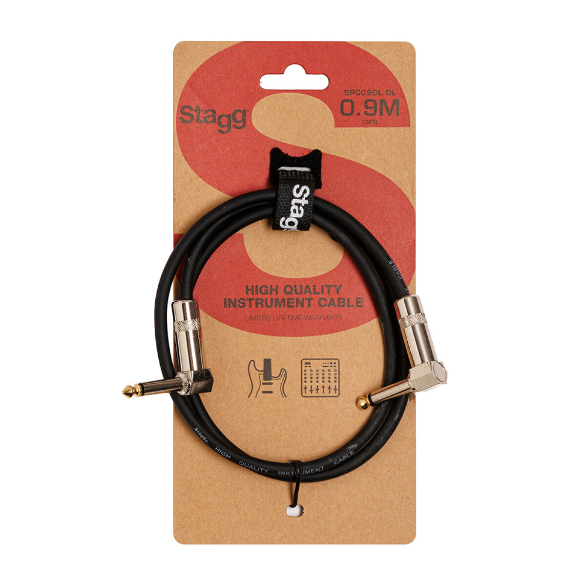 Stagg Mono patch cable, jack/jack (m/m, L-shaped), 90 cm (36"), metal