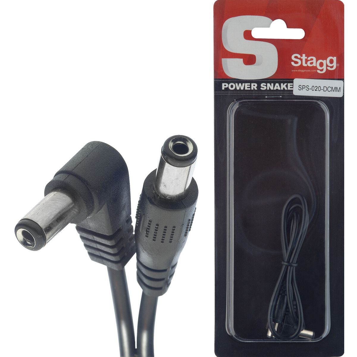 Stagg Power cable, DC/DC (m/m, L-shaped/straight), 20 cm (0.7'), black