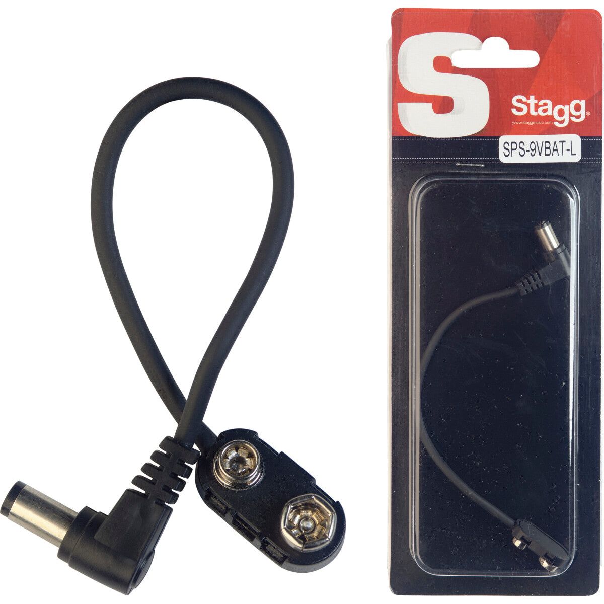 Stagg 9V Battery Snap Connector for Effect Pedal, with Right Angle Plug