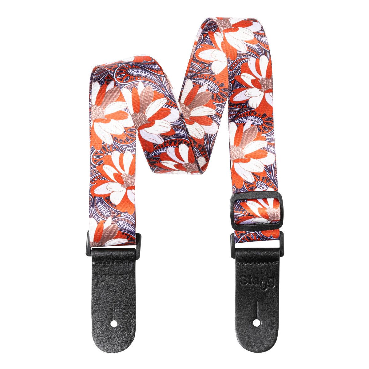Stagg Terylene Ukulele Strap with Orange Flower Pattern