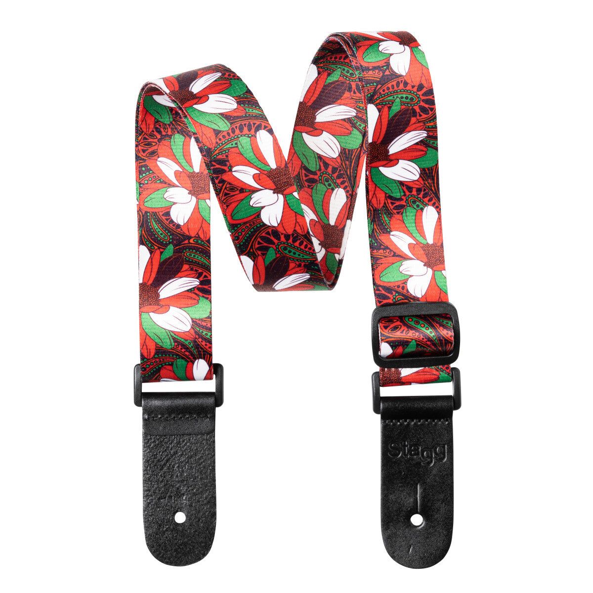 Stagg Terylene Ukulele Strap with Red Flower Pattern