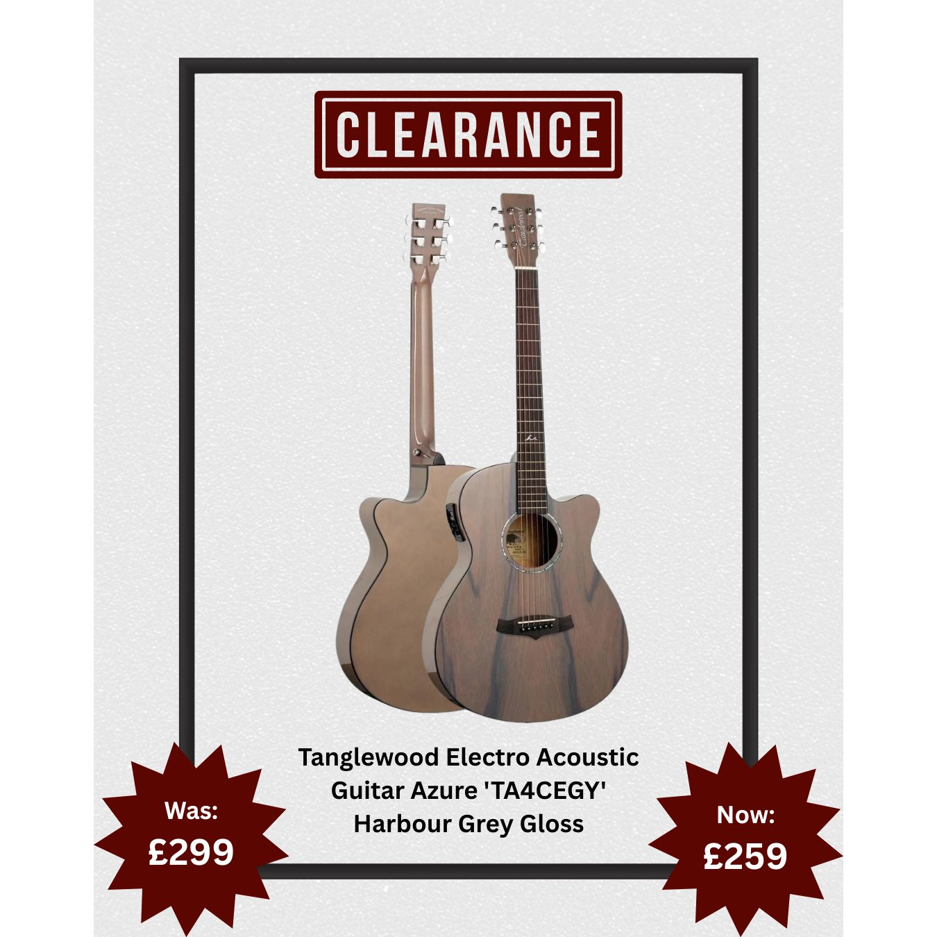 Tanglewood Electro Acoustic Guitar Azure 'TA4CEGY' Harbour Grey Gloss