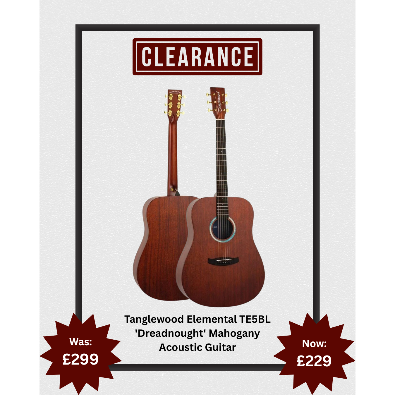 Tanglewood Elemental TE5BL 'Dreadnought' Mahogany Acoustic Guitar