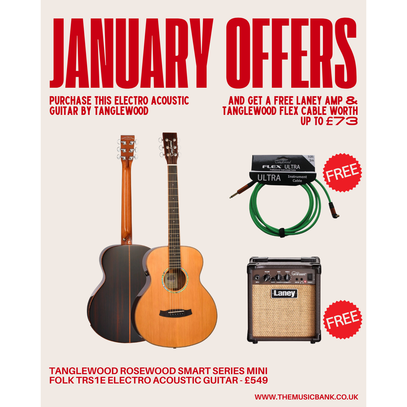 Tanglewood Rosewood Smart Series Mini Folk TRS1E Electro Acoustic Guitar