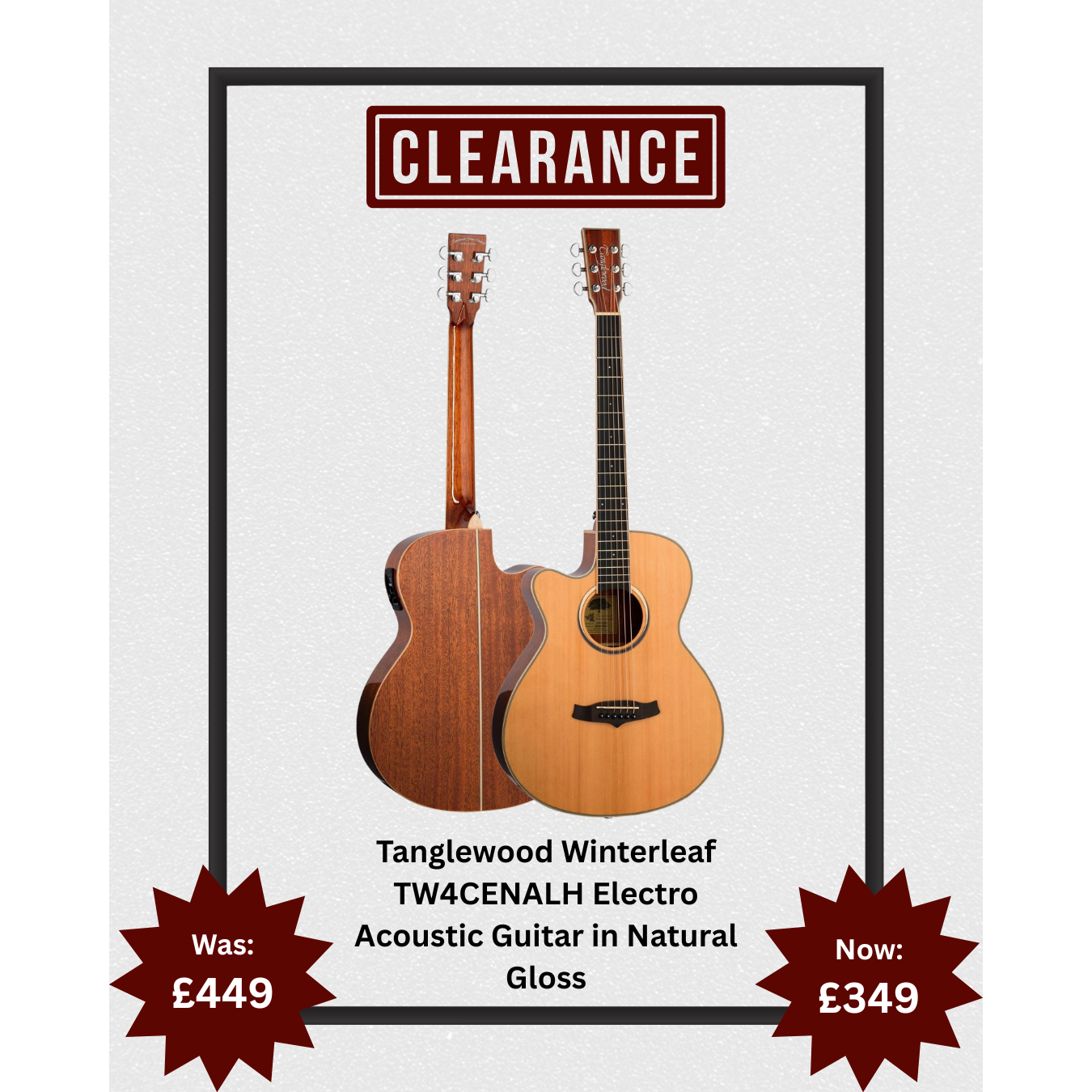 Tanglewood Winterleaf TW4CENALH Electro Acoustic Guitar in Natural Gloss