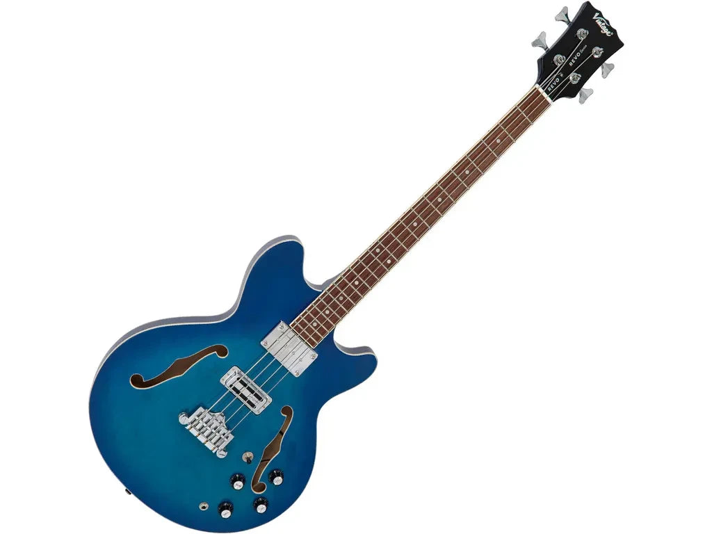 Vintage REVO Series 'Supreme' Semi Acoustic Bass ~ Blueburst