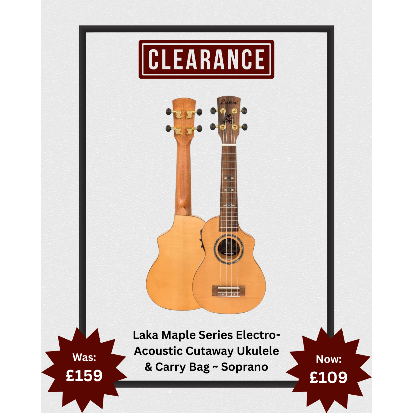 Laka Maple Series Electro-Acoustic Cutaway Ukulele & Carry Bag ~ Soprano