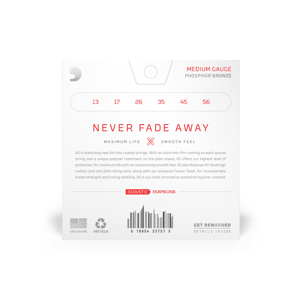 DAddario XS 13-56 Medium, Phosphor Bronze Acoustic Guitar Strings