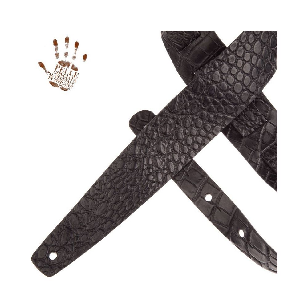 Magrabo Holes Hc Embossed Cocco Pros Black 6 Cm Premium Guitar Strap