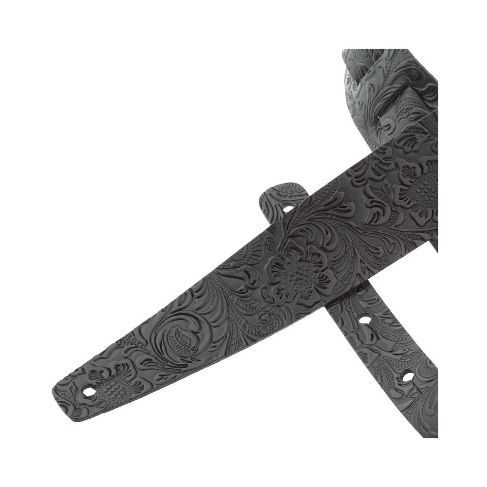 Magrabo Holes Hc Embossed Flores Black 6 Cm Premium Guitar Strap