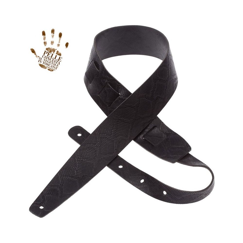 Magrabo Holes Hc Embossed Snake Black 6 Cm Premium Guitar Strap