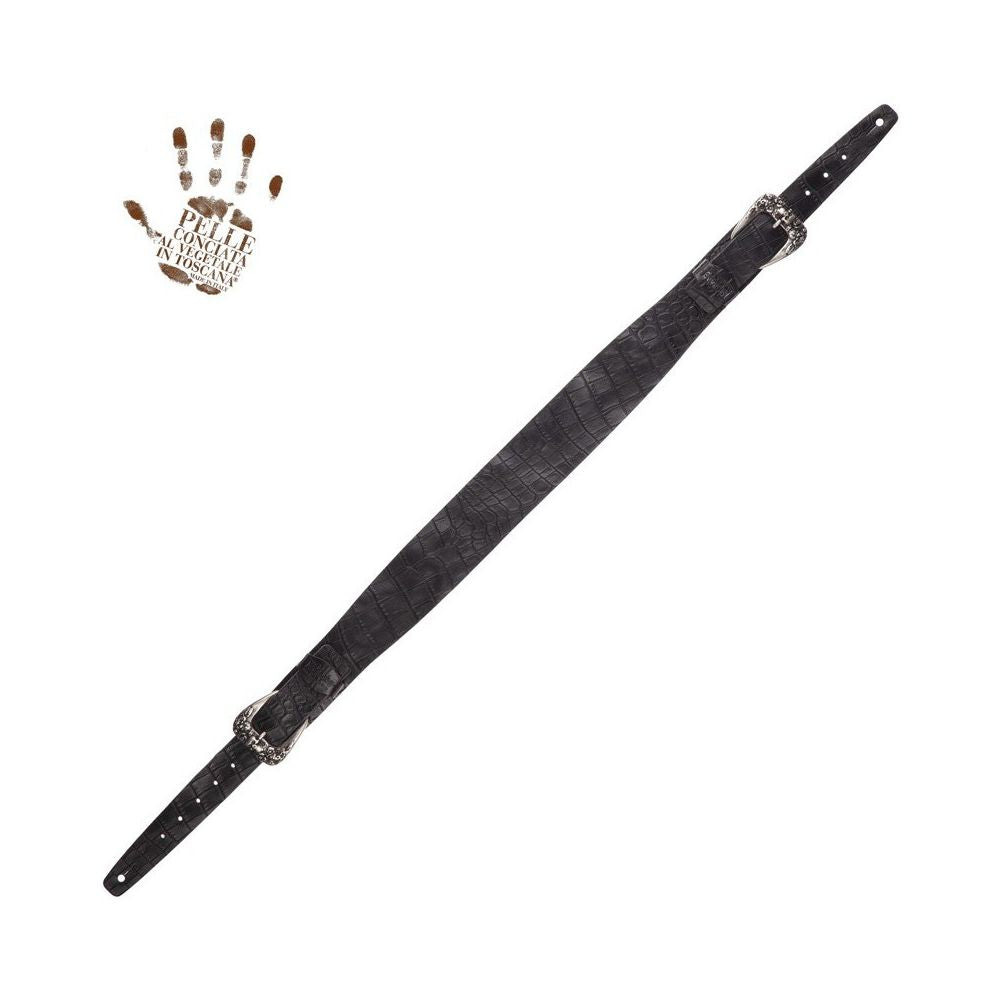 Magrabo Twin Buckle Tc Embossed Cocco Pros Black 7 Cm Skull & Roses Silver Buckle Premium Guitar Strap