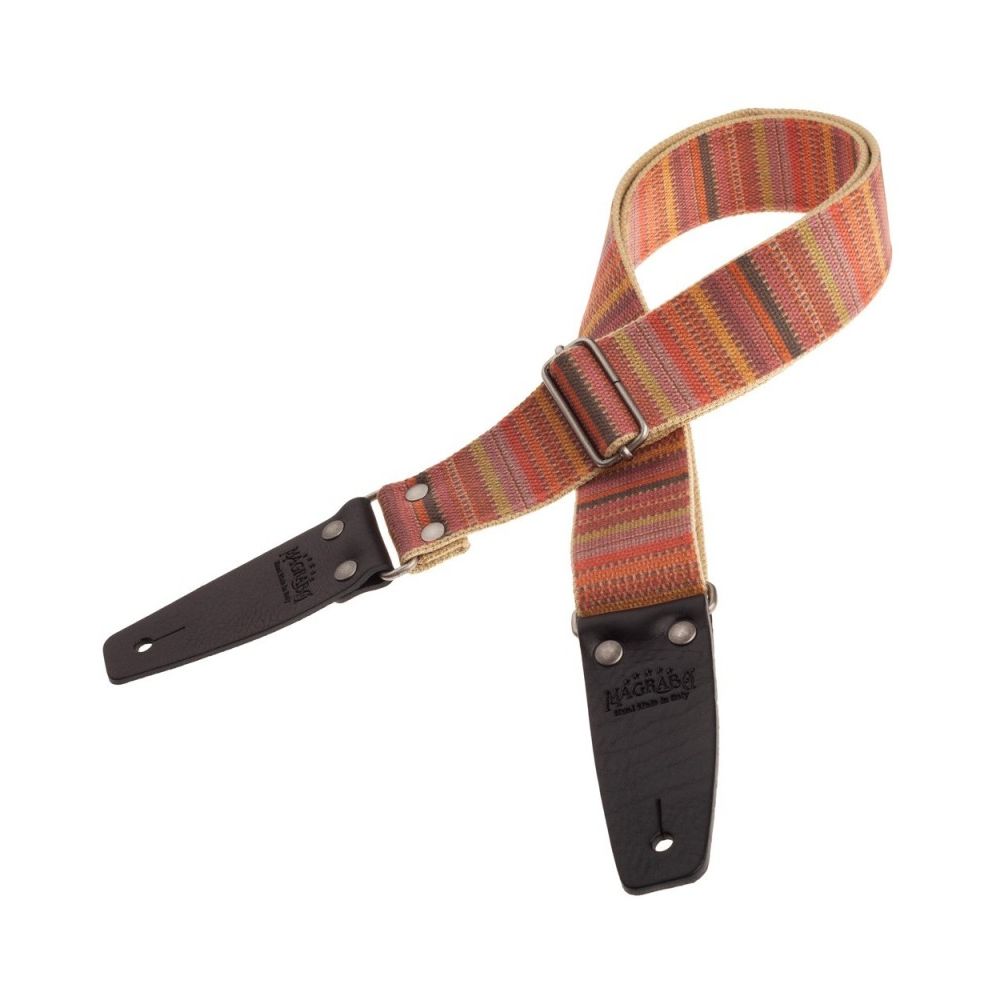 Magrabo Stripe Sc Retrò Mexico 5 Cm Terminals Black, Aged Silver Buckle Premium Guitar Strap