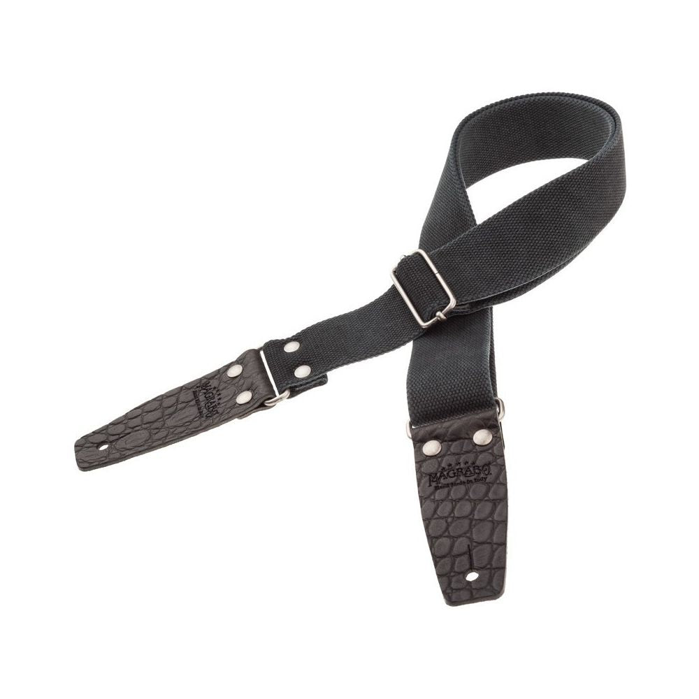 Magrabo Stripe Sc Entry 5 Cm Cocco Pros Black Silver Buckle Premium Guitar Strap
