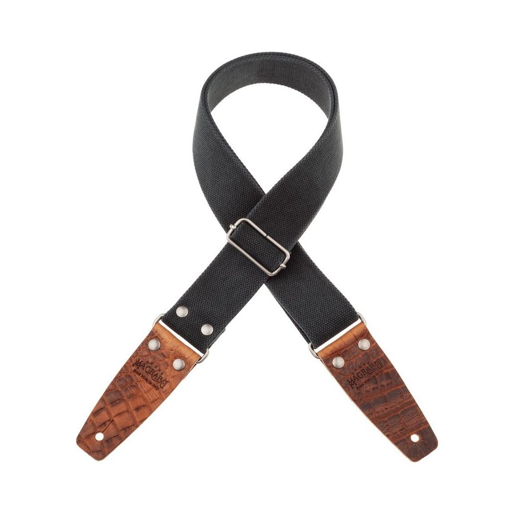 Magrabo Stripe Sc Entry Olded Black 5 Cm Cocco Pros Brown Silver Buckle Premium Guitar Strap