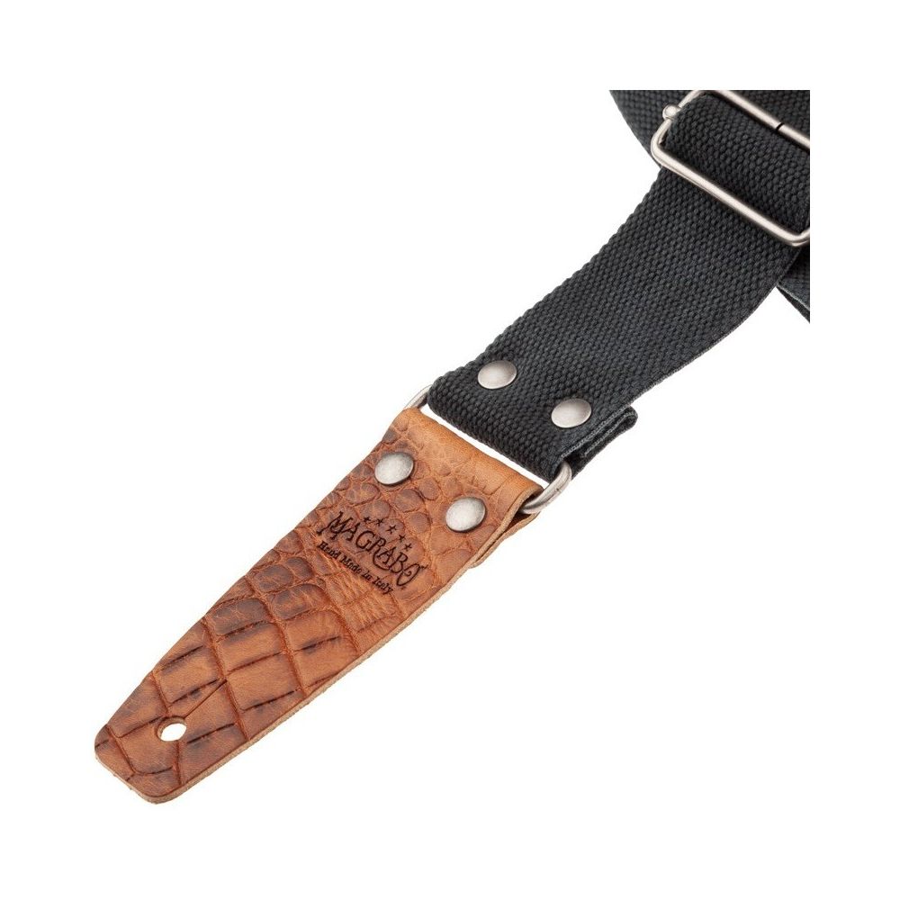 Magrabo Stripe Sc Entry Olded Black 5 Cm Cocco Pros Brown Silver Buckle Premium Guitar Strap
