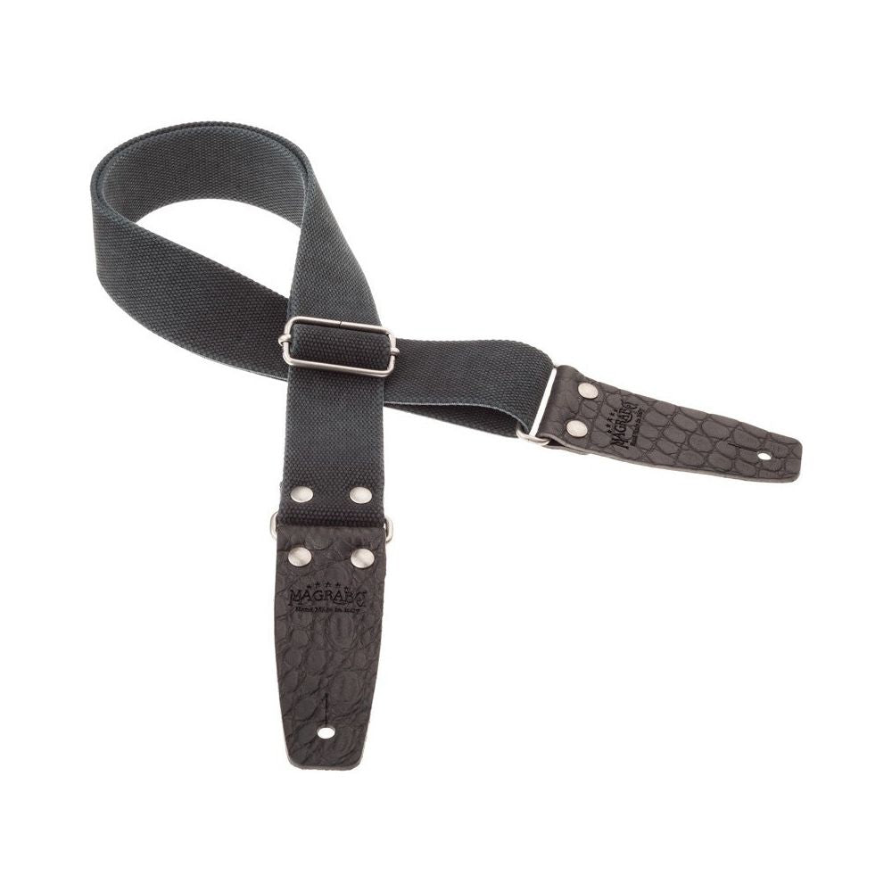 Magrabo Stripe Sc Entry 5 Cm Cocco Pros Black Silver Buckle Premium Guitar Strap