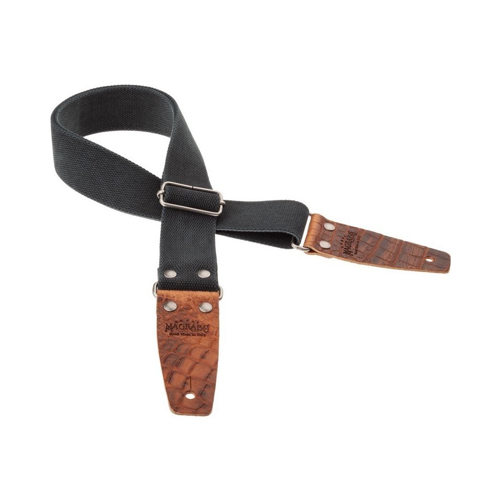 Magrabo Stripe Sc Entry Olded Black 5 Cm Cocco Pros Brown Silver Buckle Premium Guitar Strap