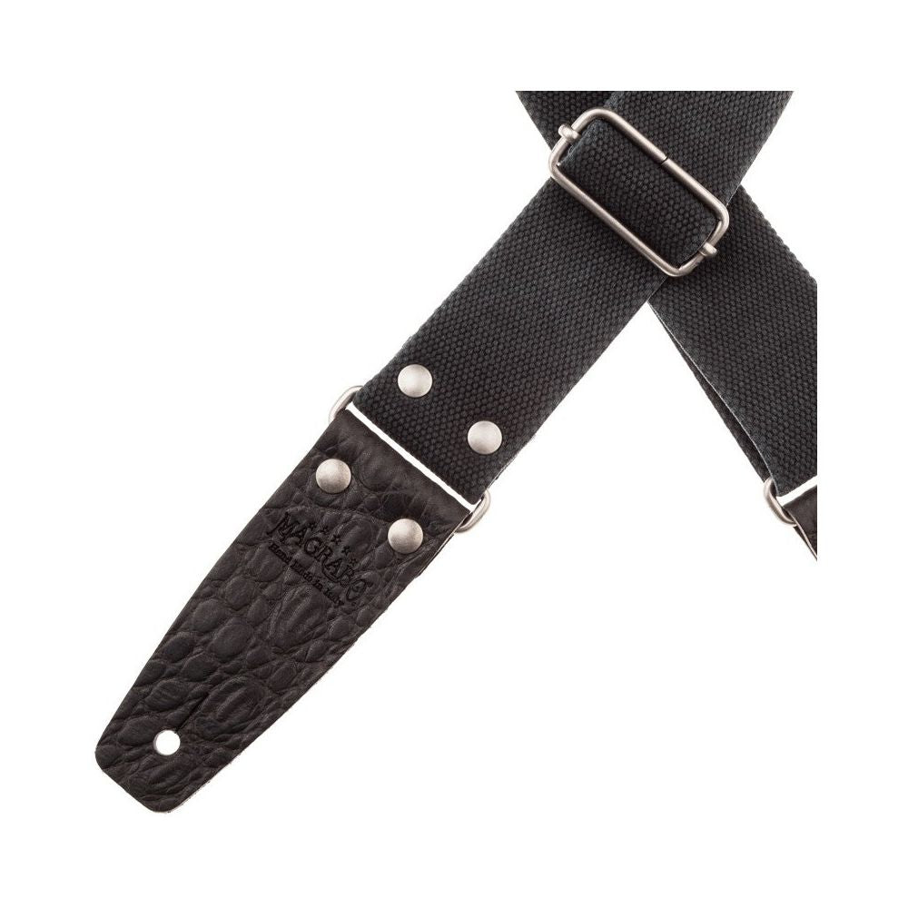 Magrabo Stripe Sc Entry 5 Cm Cocco Pros Black Silver Buckle Premium Guitar Strap