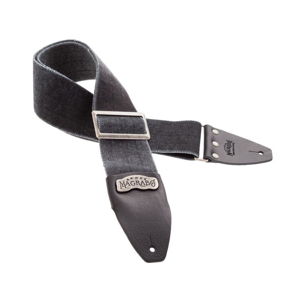 Magrabo Stripe Sc Cotton Washed Black 8 Cm, Silver Recta Buckle Premium Guitar Strap