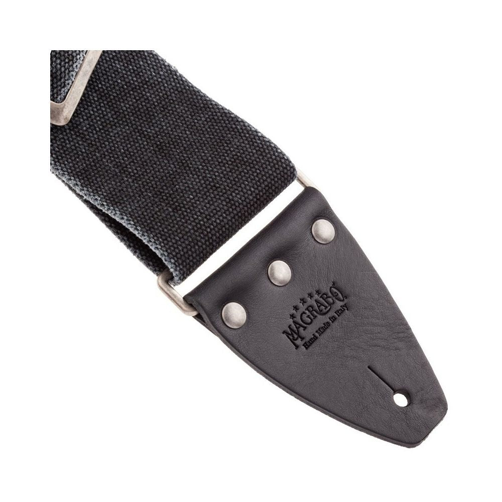 Magrabo Stripe Sc Cotton Washed Black 8 Cm, Silver Recta Buckle Premium Guitar Strap