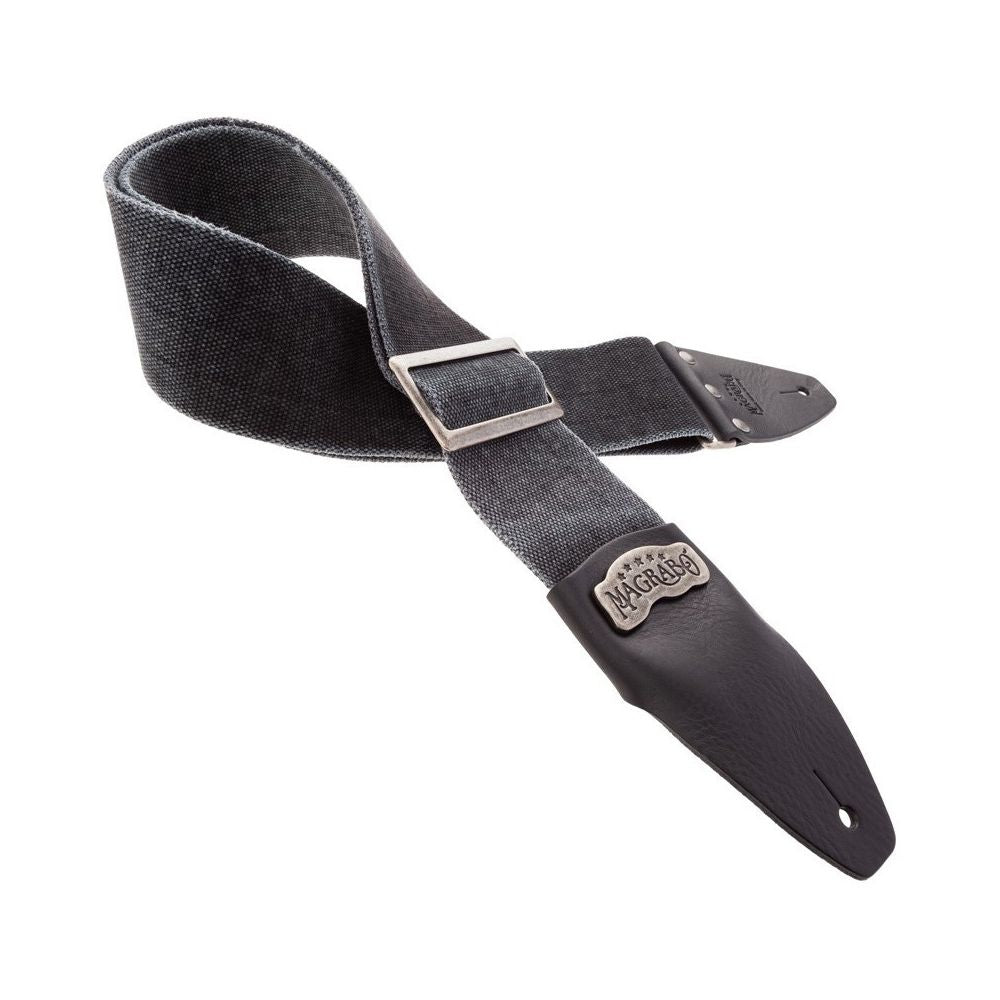 Magrabo Stripe Sc Cotton Washed Black 8 Cm, Silver Recta Buckle Premium Guitar Strap