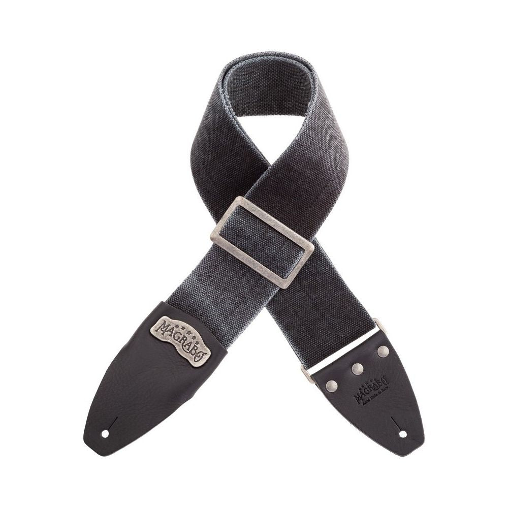 Magrabo Stripe Sc Cotton Washed Black 8 Cm, Silver Recta Buckle Premium Guitar Strap